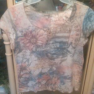 One World sz XL short sleeve blouse shirt